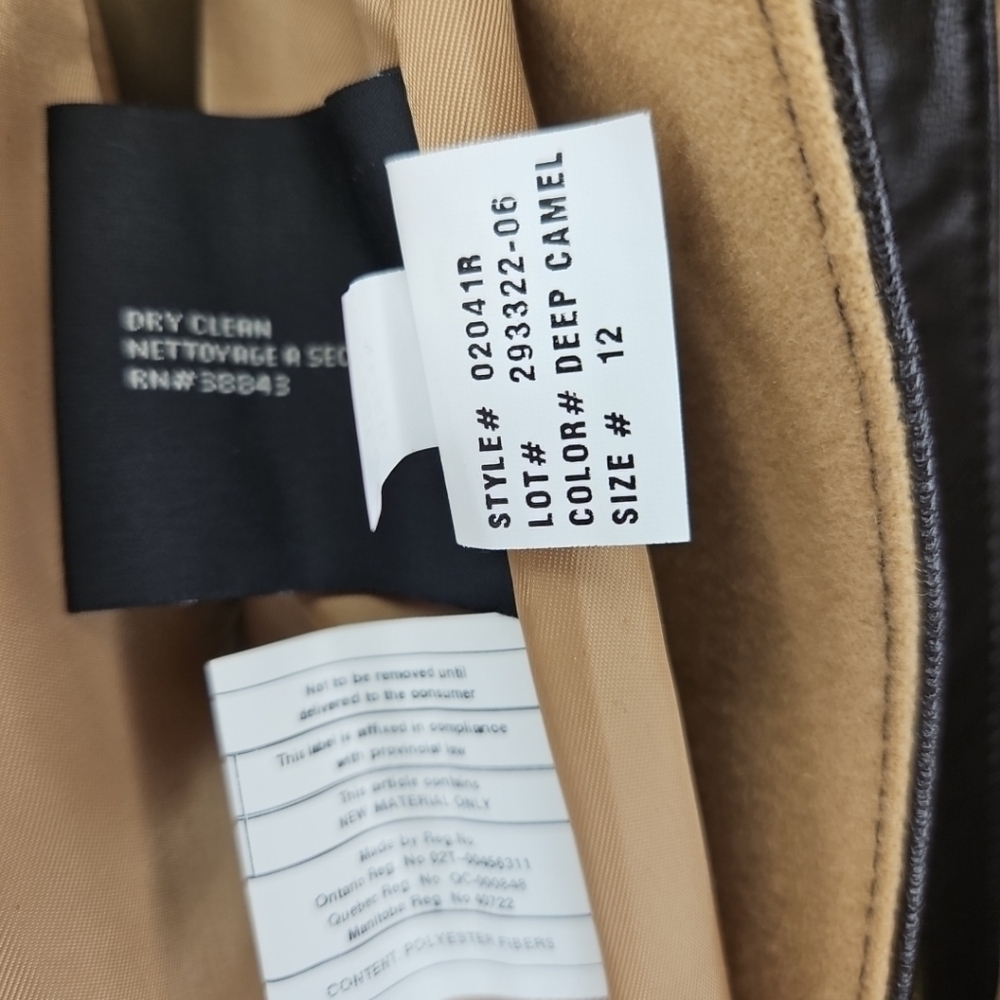 Y2K Vintage Via Spiga Camel Wool Leather Coat Faux Fur Collar Belted Women’s S12 - Picture 12 of 13